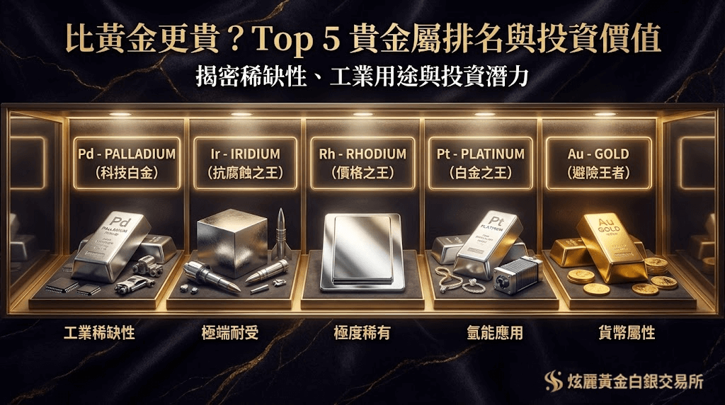 銠、鈀金、黃金、銥、鉑金