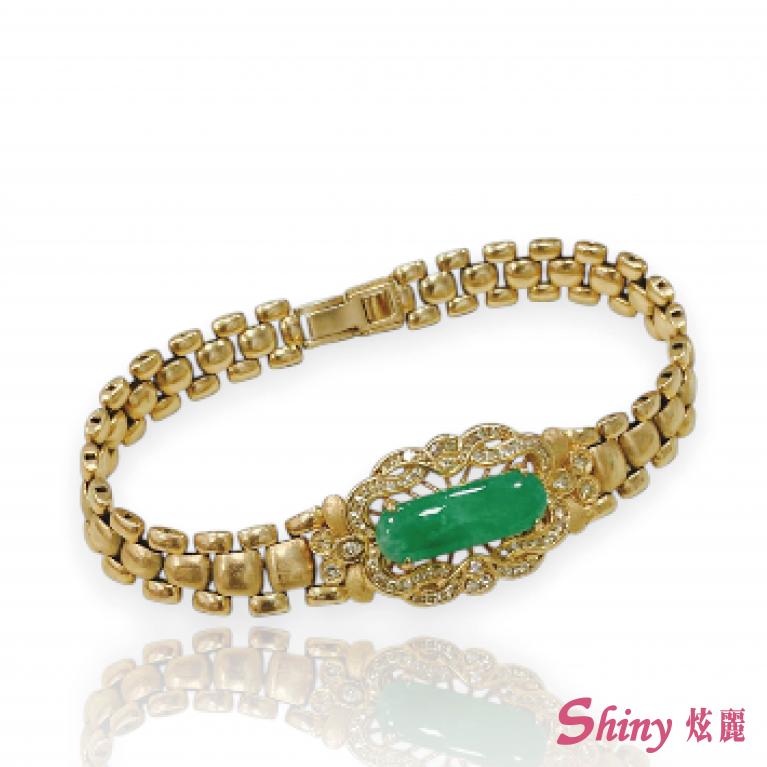 12K金色玉石錶鍊鑽石手鍊 16CM