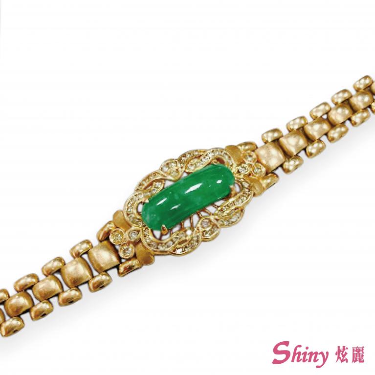 12K金色玉石錶鍊鑽石手鍊 16CM