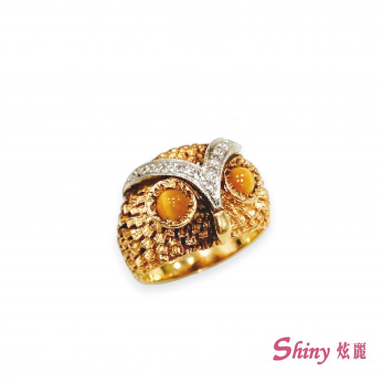 14K金貓頭鷹貓眼鑽石戒指 #12