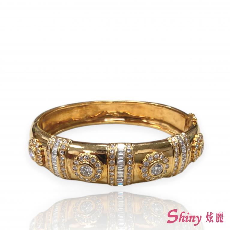 精選二手良品18K金色鑽石豪華手環 16CM