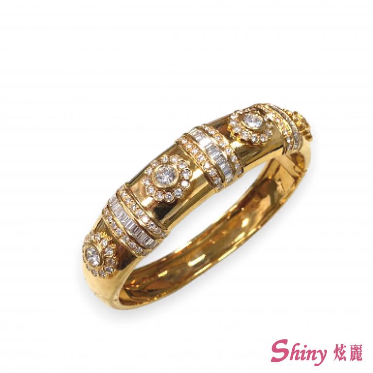 精選二手良品18K金色鑽石豪華手環 16CM
