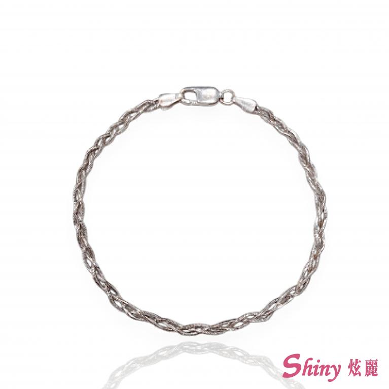 18K白K金交織手鍊 16CM