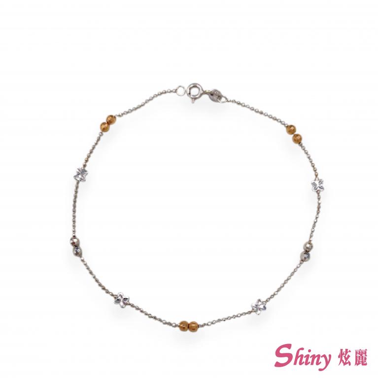 18K金雙色切割珠珠腳鍊 22CM