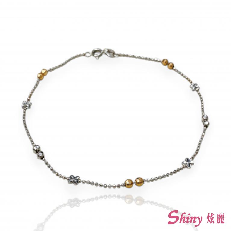 18K金雙色切割珠珠腳鍊 22CM