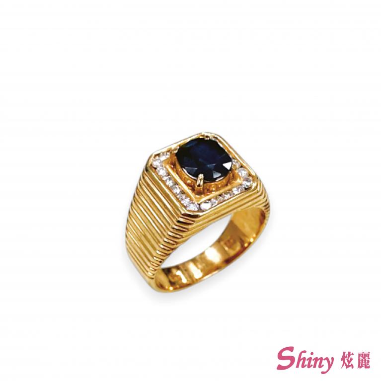 精選二手良品18K金藍寶鑽石戒指 #13.5
