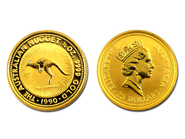 1990澳洲袋鼠金幣0.25盎司