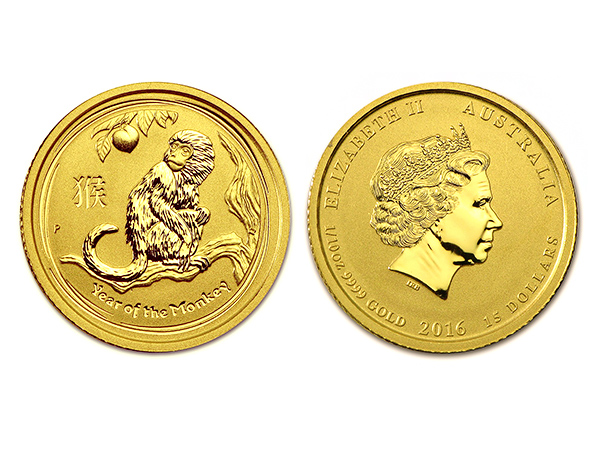 2016澳洲生肖猴金幣0.1盎司