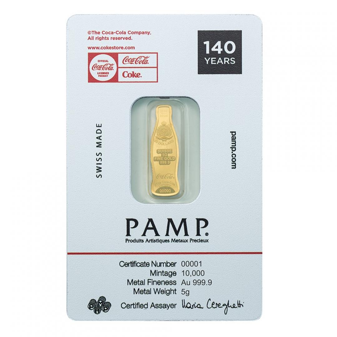 PAMP可口可樂140週年瓶形金幣5克