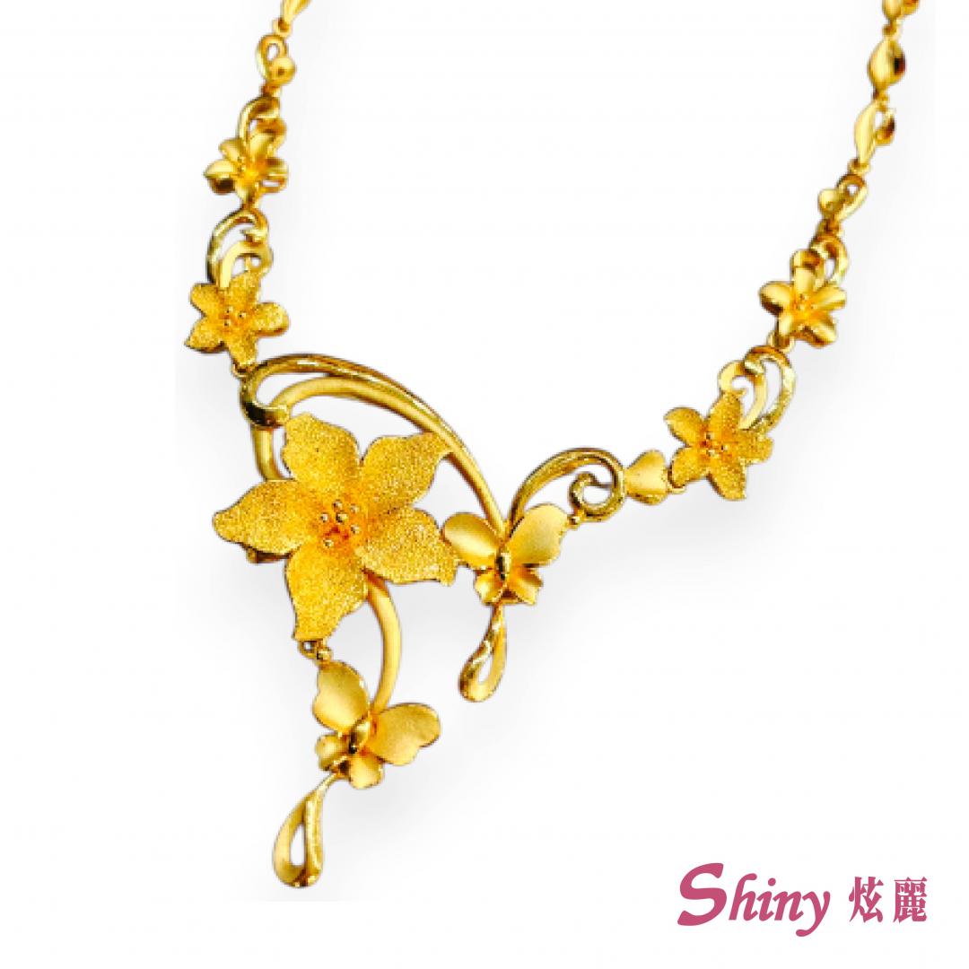 黃金花形結婚套鍊項鍊 10.23錢 38CM