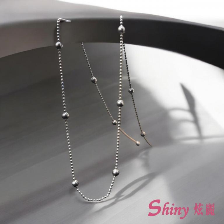 S925項鍊十字間珠銀鏈 42cm