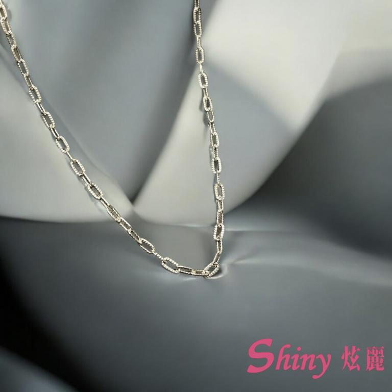 S925項鍊壓紋扁圈銀鏈 45cm