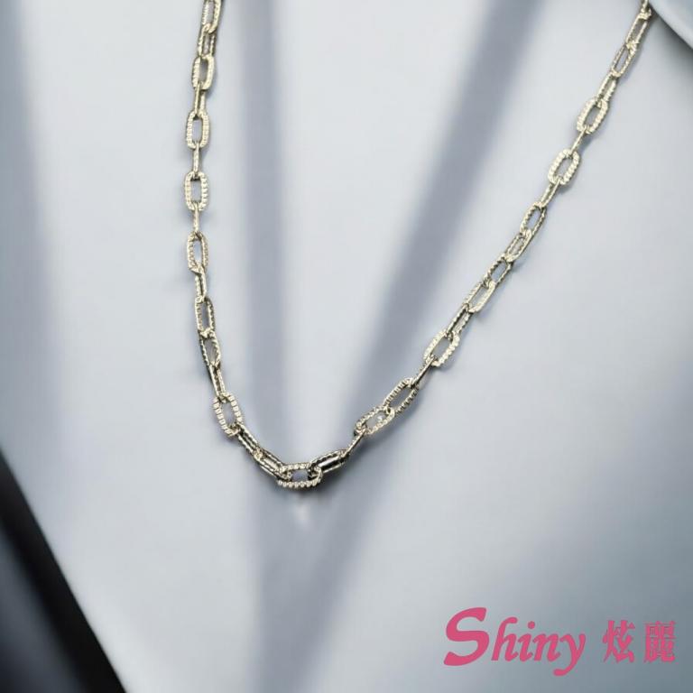 S925項鍊壓紋扁圈銀鏈 45cm