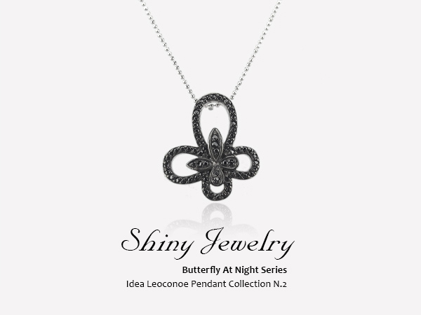 黑晶花蝶戀銀墜飾