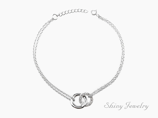 925純銀愛戀雙圈水晶手鍊 18+2cm