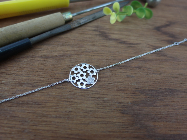 925純銀花花水晶手鍊 18+3cm