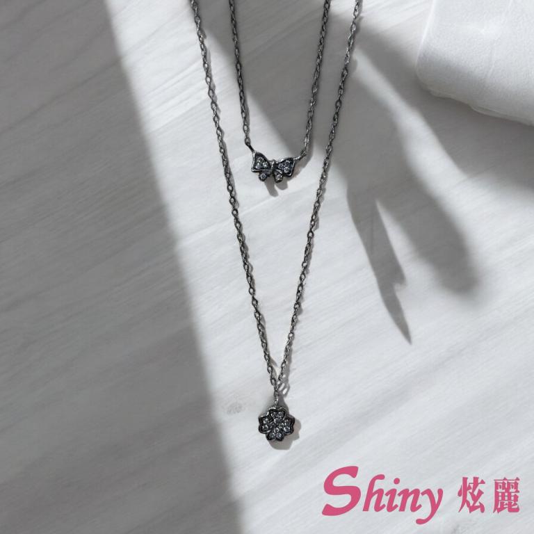 S925項鍊幸運草與蝴蝶結銀鏈 48cm