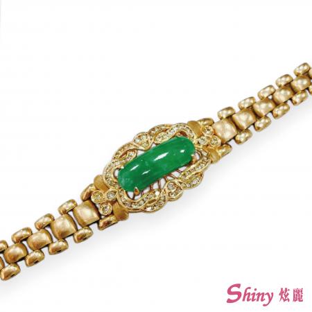 12K金色玉石錶鍊鑽石手鍊 16CM