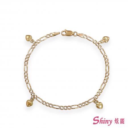 14K金義大利雙色愛心手鍊 1錢 18CM