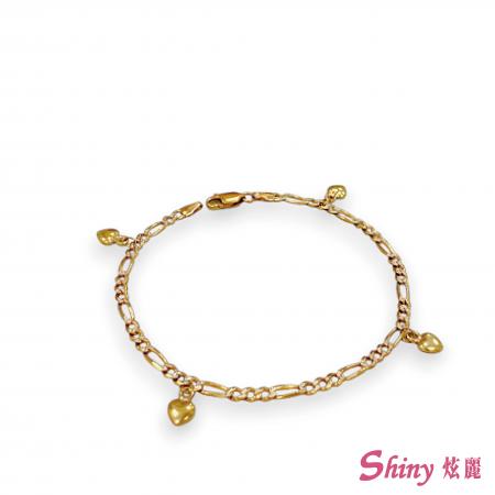 14K金義大利雙色愛心手鍊 1錢 18CM