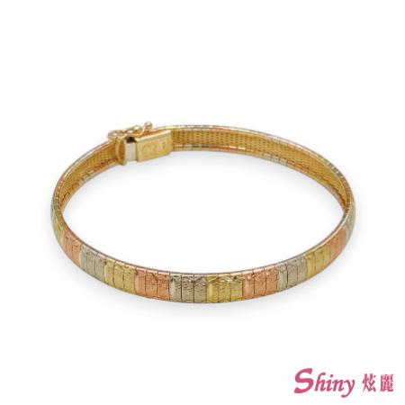 14K金三色寬版軟鍊手環 17.5CM