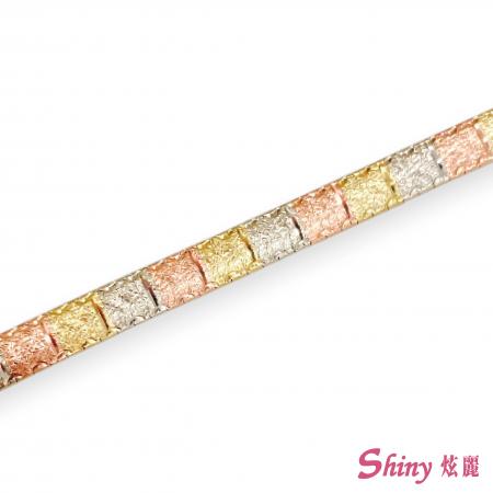 14K金三色寬版軟鍊手環 17.5CM