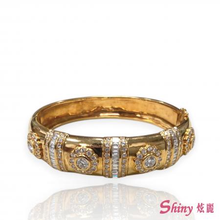 精選二手良品18K金色鑽石豪華手鐲 16CM