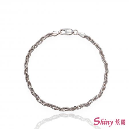 18K白K金交織手鍊 16CM