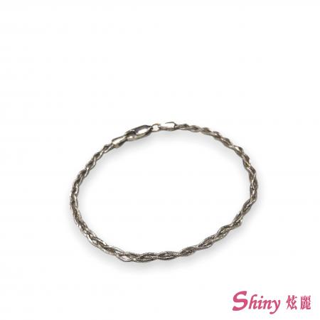 18K白K金交織手鍊 16CM
