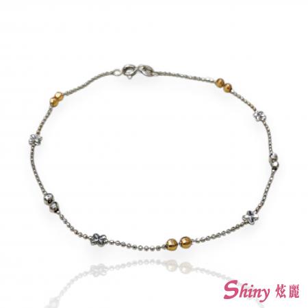 18K金雙色切割珠珠腳鍊 22CM