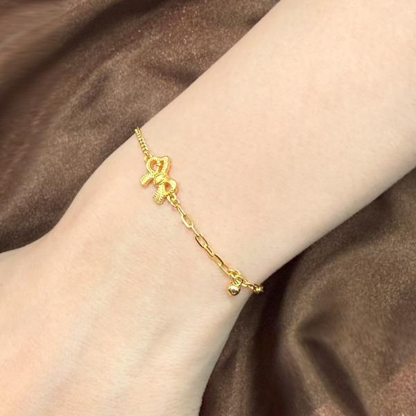 5G黃金蝴蝶結馬造型手鍊 0.99錢 17+2CM