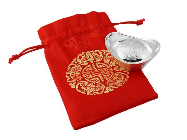 空心銀元寶(福)1克-附錦袋