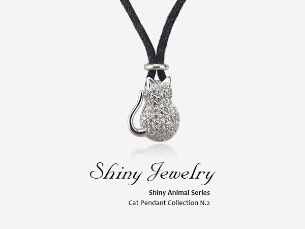 晶鑽貓咪皮繩項鍊