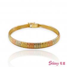 14K金三色寬版軟鍊手環 17.5CM