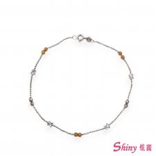 18K金雙色切割珠珠腳鍊 22CM