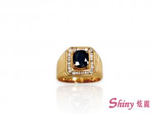 精選二手良品18K金藍寶鑽石戒指 #13.5