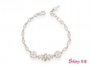 925純銀牡丹花手鍊 15+2cm