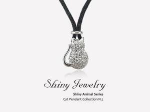 晶鑽貓咪皮繩項鍊