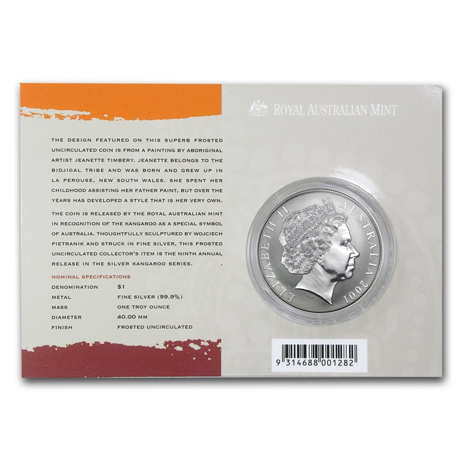 2001皇家澳洲袋鼠銀幣1盎司(原廠封卡)