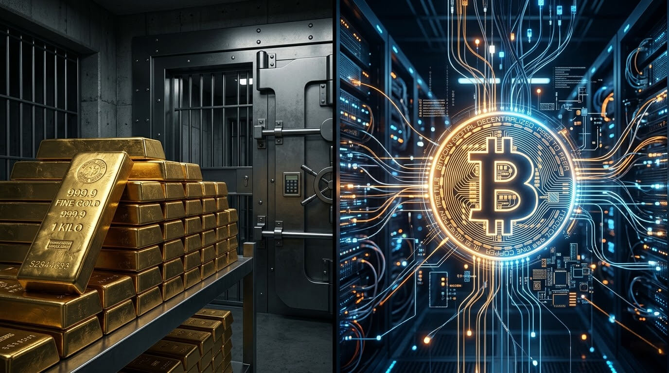 黃金與比特幣實體與數位避險價值對比圖