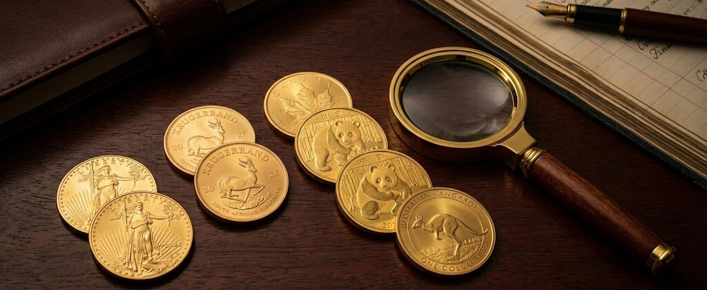 世界知名金幣與放大鏡